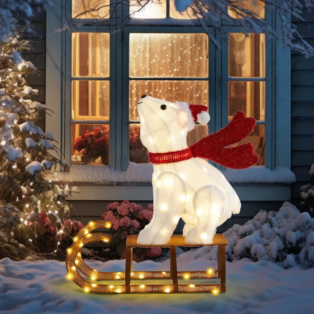 vingli 2.8ft lighted sleigh polar bear christmas outdoor, main product view
