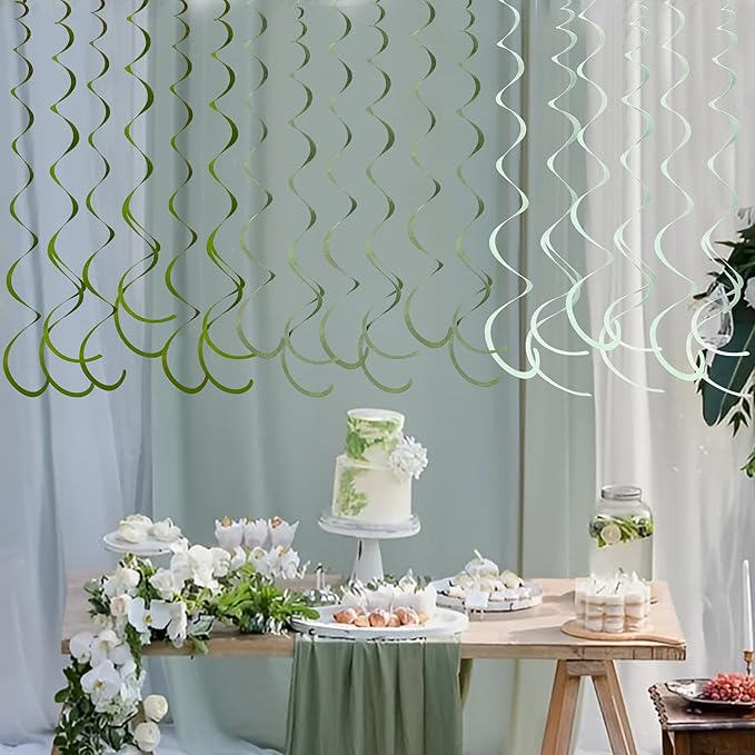 36Pcs Olive Green Hanging Swirl Decorations Ombre Sage Green Felt Swirl Streamer Spiral Ceiling Garland for Neutral Baby Shower Birthday Wedding Engagement Safari Jungle Woodland Party Supplies
