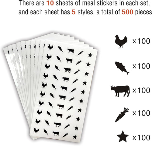 10 Sheets(500 Qty) Meal Stickers,Wedding Food Choice Sticker for Place Cards, Beef, Chicken,Fish (Black)