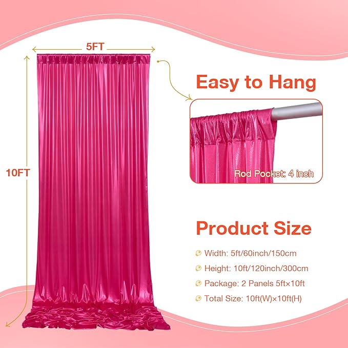 10x10FT Glitter Hot Pink Backdrop Curtain for Parties, Wrinkle Free Thick Fuchsia Sequin Backdrop, 2 Panels 5x10FT Shimmer Photo Back Drop Drapes for Barbie Party Wedding Photography Background