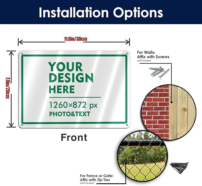 Custom Signs Outdoor Metal Sign - 12 x 8 Customized Personalized Aluminum Signs for Office, Home, Business, Decor, Custom Road Signs, Rust-Proof Sign (Green Text Box)