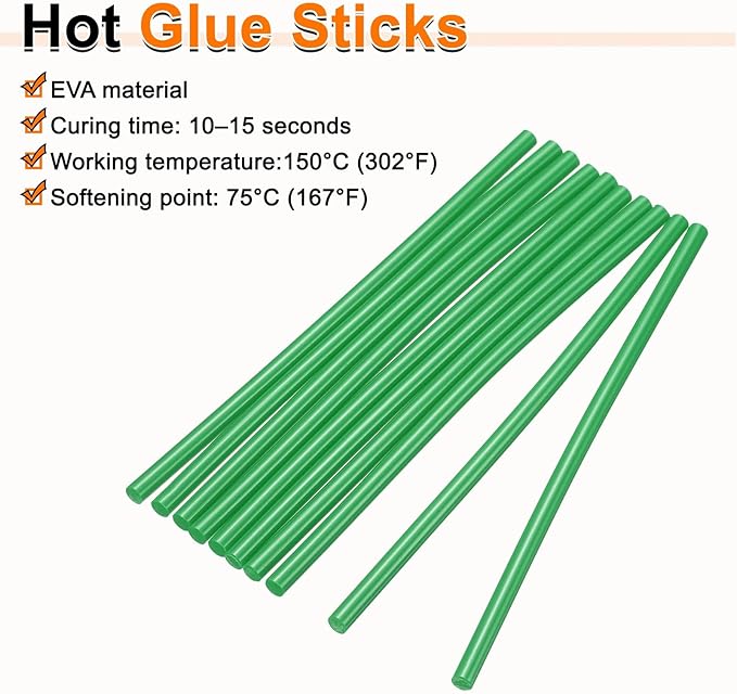 HARFINGTON 10pcs Hot Glue Sticks 0.28" Dia x 11.81" Long EVA Mini Hot Melt Adhesive Glue Stick for Hot Melt Gun Wood Plastic Glass Flowers Fabrics Foam, Deep Green
