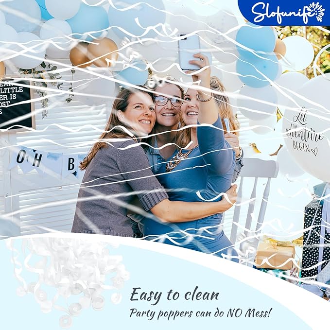 No Mess Streamers 100pack, White Confetti Poppers,Hand Throw Party Poppers No Mess for Birthday, Graduation, Wedding Send Off, Engagement Party Favors（White 100Pack）