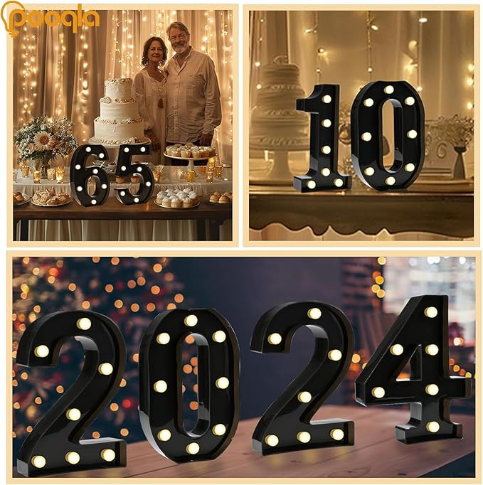 Pooqla 25th Birthday Decorations for Her Him, Black Light Up Number 25 for Party Table Decorations, 25th Birthday Gift for Men Women, Backdrop Wall Decor for 25th Wedding Anniversary Decoration