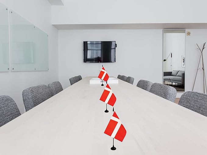 Denmark Desk Flag, 12 Pack Danish Table Office Flag with Black Solid Pole and Stand Base, International Country Flag, Festival Celebration, Classroom Meeting Desktop Decor (Denmark)