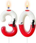 Fishing Birthday Candle Number 30 for Men, Red and White Bobber Cake Topper, Dad Grandpa Cake Decoration
