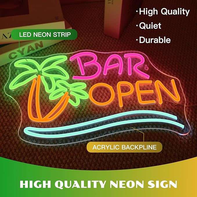 Ineonlife Coconut Tree Open Neon Sign Bar Neon Signs for Wall Decor Palm Tree LED Lights for Beer Bar Cafes Man Cave Shop Hotel Party Decorations Teen Boy Gift