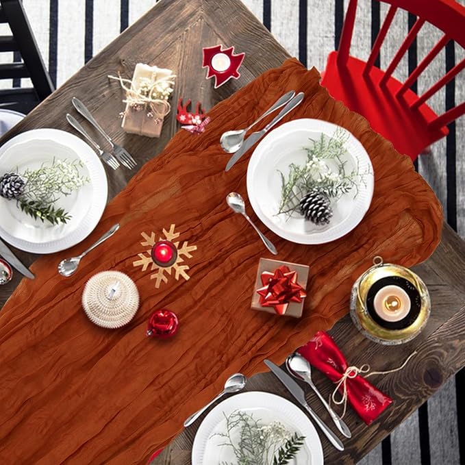 6 Pack Cheesecloth Table Runner 10Ft Christmas Gauze Boho Table Runners for Wedding Decor Bridal Shower Decorations Baby Shower Party(35" x 120")