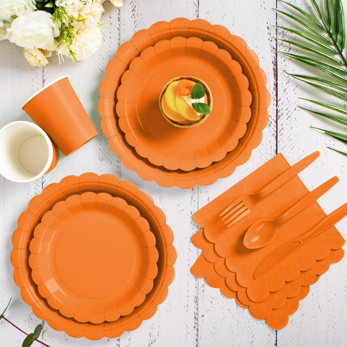 Vyntra 350 Pcs Orange Paper Plates and Napkins Party Supplies