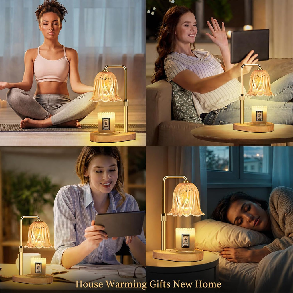 Candle Warmer Lamp with Timer Dimmable: Birthday Gifts for Women Adjustable Height Candles Light Warmers Lamps Gold Crystal Candle Warmer, House Warming Gift New Home Decor, for Women