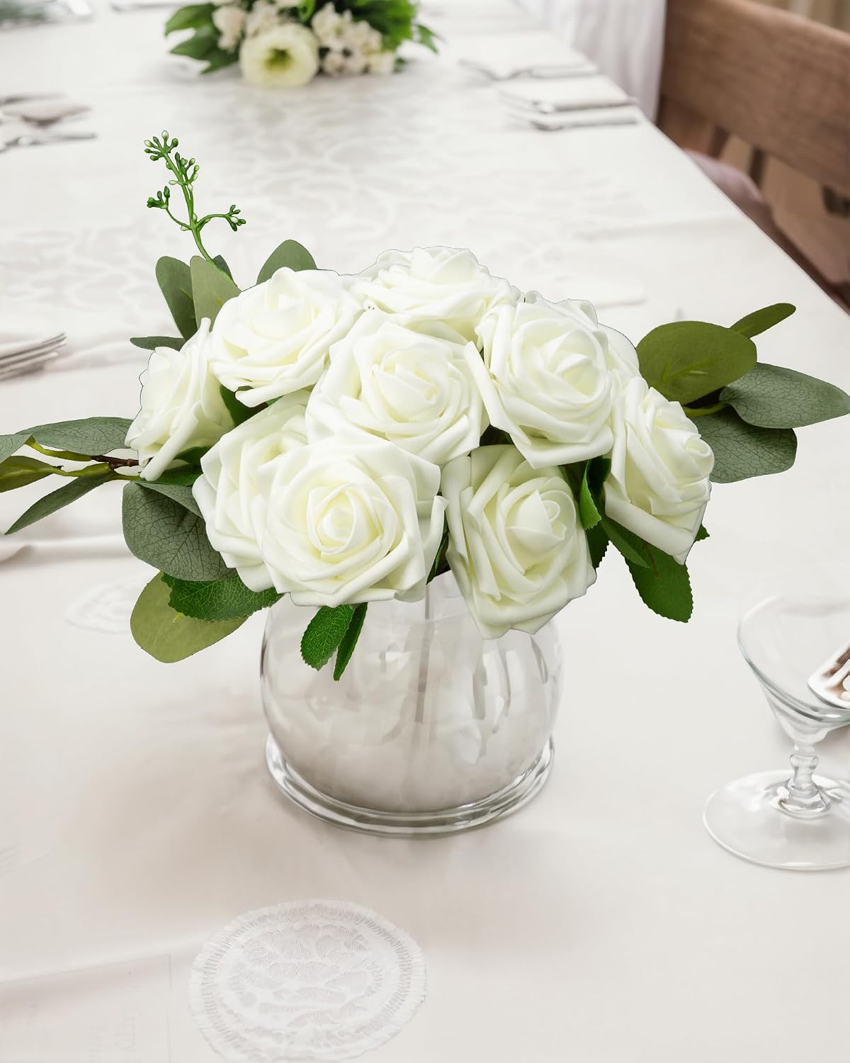 artificial flowers real looking ivory white foam fake, front angle view