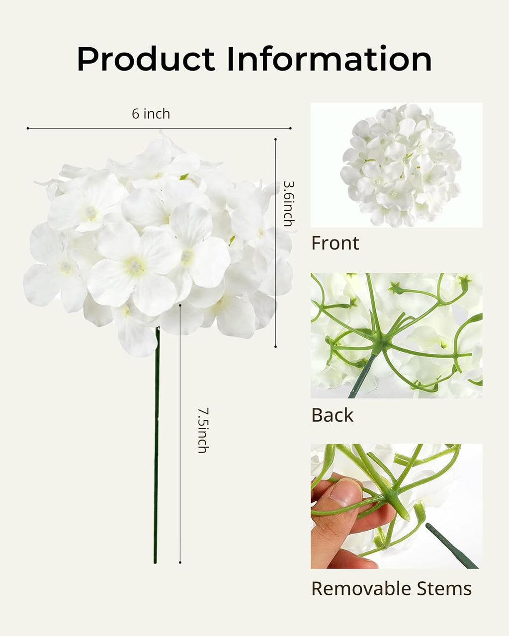 auihiay 64pcs hydrangea artificial flowers bulk, silk white, close-up detail