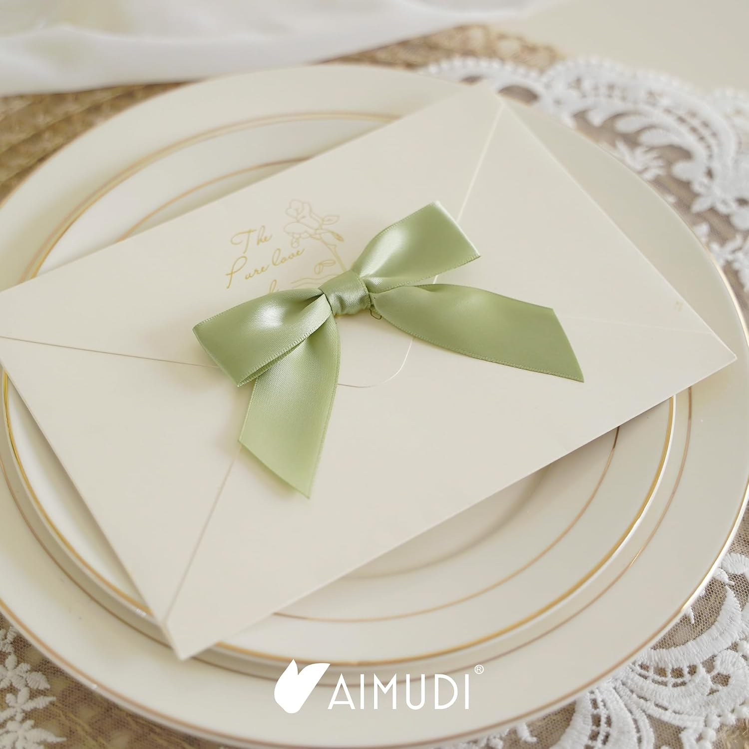 AIMUDI Sage Green Satin Ribbon Twist Tie Bows 3.5" Pretied Bows Premade Bows for Treat Bags Crafts Gift Wrapping Basket Wedding Favors Cookie Candy Bagging Cake Pop Bridal Shower - 50 Counts
