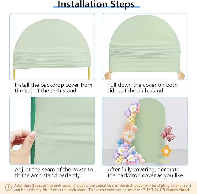 HEMMOTOP 7.2 ft Arch Backdrop Cover(One Piece Double Color), Green and Sage Green Spandex Arch Stand Covers, Fabric Stretchy Background for Balloon Arches, Wedding, Birthday Party, Baby Shower