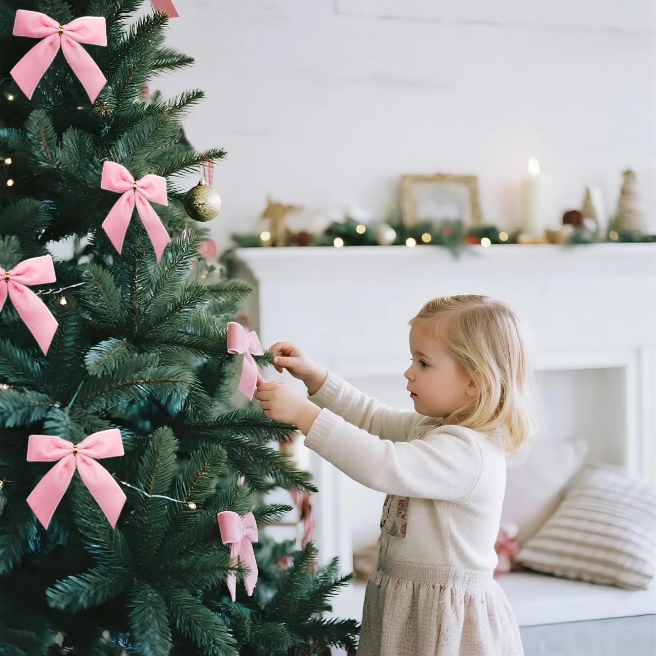 WRAPAHOLIC 24 Pcs Small Pink Velvet Christmas Bows - Pink Twist Tie Bows for Christmas Tree, Wreath, Gift Wrapping, Wedding, Crafts, Home Decor - 3.5 x 3.5 inch