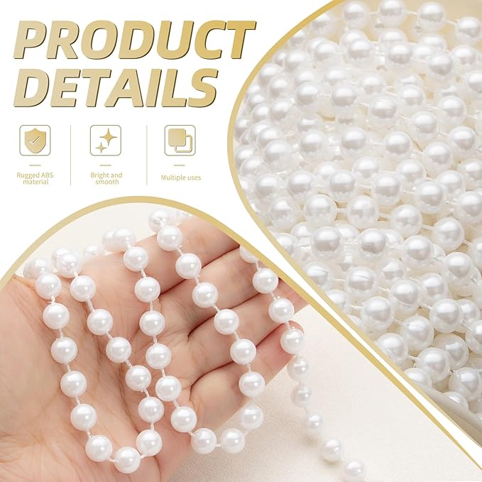 33 Feet Faux Pearl Beads Garland 10mm Craft String Pearls for Wedding Centerpiece Christmas Tree and Flowers Decoration DIY(White)