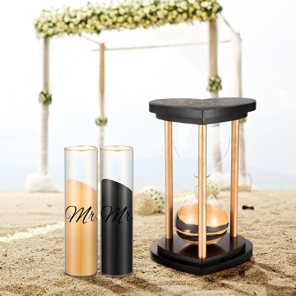 Unity Sand for Wedding Ceremony Set Wedding Sand Ceremony Kit for Anniversary Engagement Keepsake Table Decorations(Black Gold,Retro)