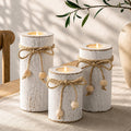 White Wooden Candle Holder with Flameless LED Candles Farmhouse Decor 3p | Farmhouse Centerpieces for Table 3-Pack With Battery Operated for Candles Holiday Party Home Decor