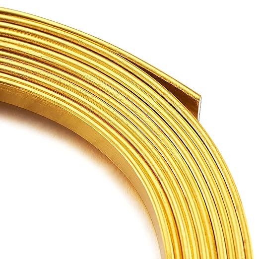 Fashewelry 32.8Ft 5mm Aluminum Flat Wire Gold Bendable Metal Craft Wire Strip for Bezel Sculpting Armature Jewelry Making Gem Metal Wrap