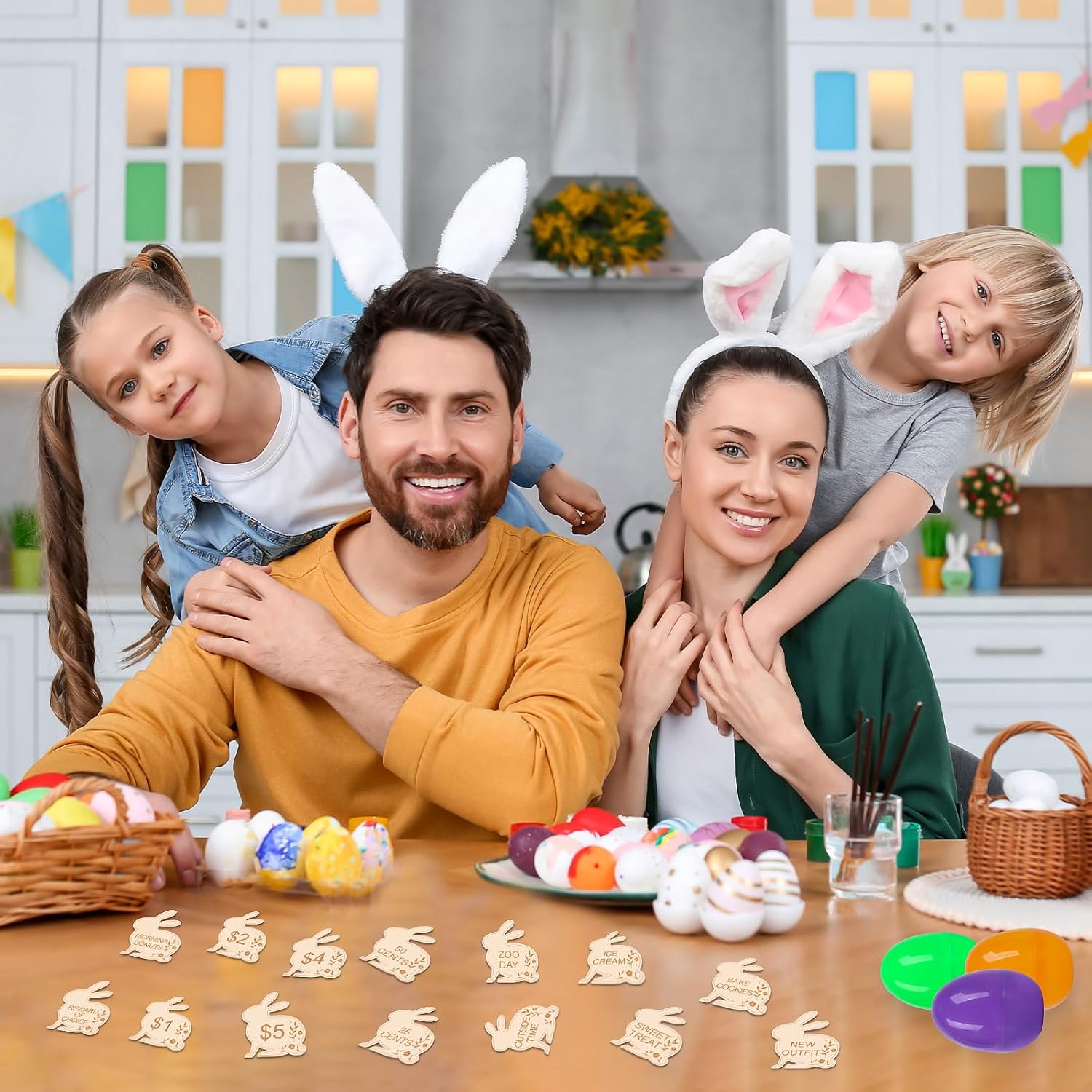 Easter Egg Fillers,30 Pack Wooden Easter Egg Tokens for Kids,Easter Basket Stuffers,Easter Reward Tokens with 30 Different Engraved Sayings,Easter Eggs Filled Activity for Kids Teens Girls Boys(Bunny)