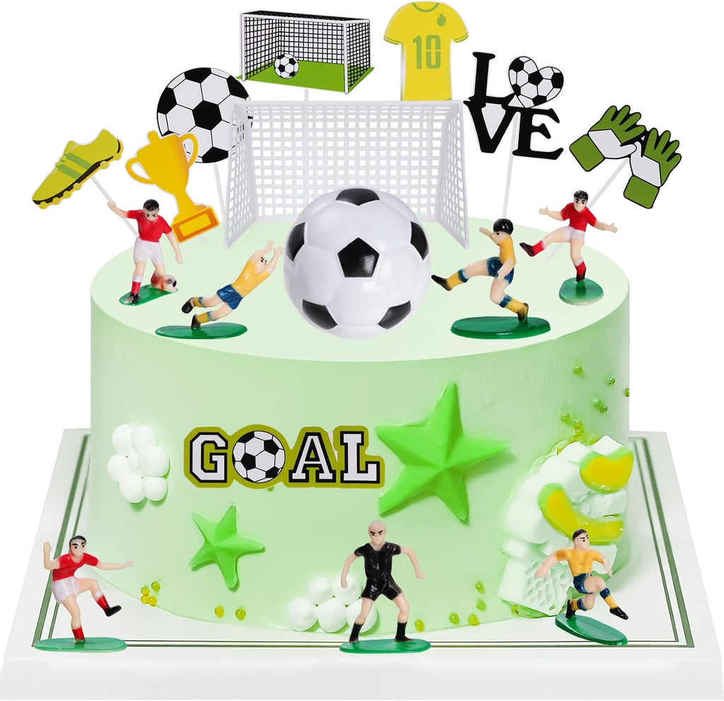 Pistha 18 Pieces Soccer Cake Topper Decorations Soccer Ball Cupcake Topper Soccer Player figure for Soccer Birthday Party Sport Party Football Theme Party Supplies for Men Boy