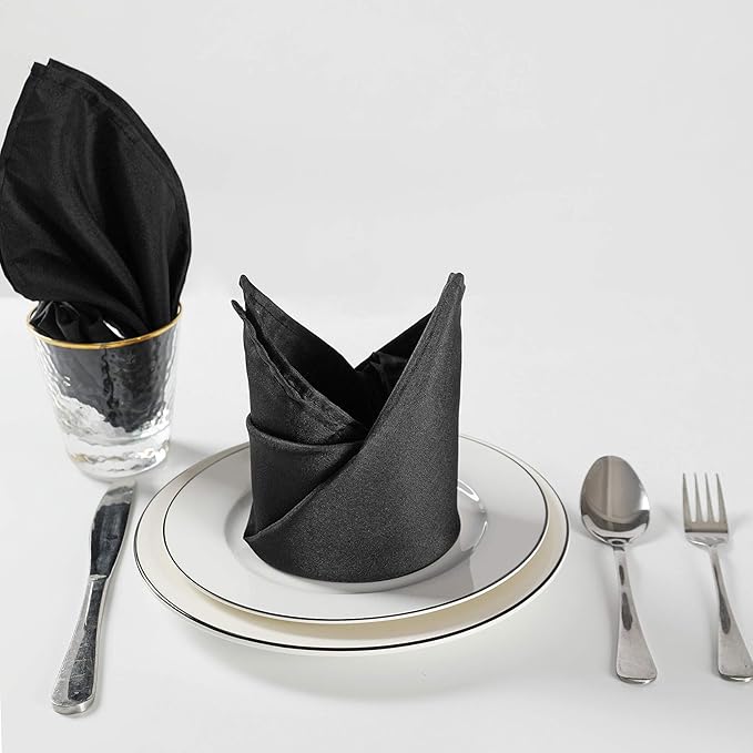 Cloth Napkins 17x17 inch Washable Polyester Dinner Napkins Soft Table Napkins for Wedding Party Dining Banquet(Black,100PCS)