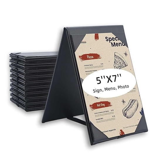 Menu Covers - Set of 10 Double-Sided Table Tent Cards for Restaurant, Dinner Party, and Bar Menus - Includes Bill Holder and Reserved Seating Signs - Easy to Clean and Foldable (10, 5"x7")