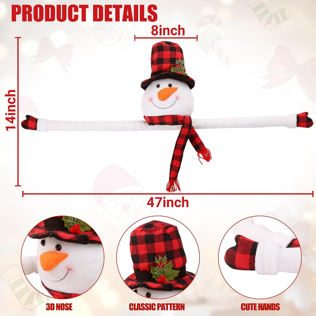 Christmas Snowman Tree Topper Unique Christmas Decoration Large Plush Funny Christmas Tree Topper with Buffalo Plaid Hat Scarf Treetop Hugger Ornament for Home Holiday Winter Party Xmas Decor