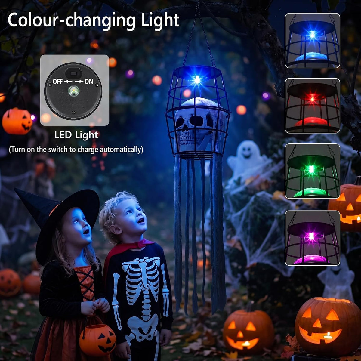 2PCS Solar Skeleton Halloween Lights, LED Color Changing Halloween Decoration...