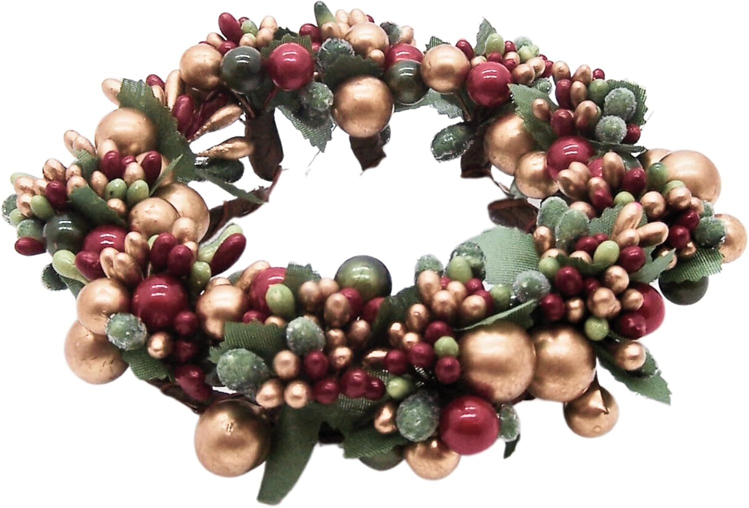 Beaded Berry Wreath Pillar Candle Holder, Holiday Table Decor, Christmas Decoration, 6.5 Inches