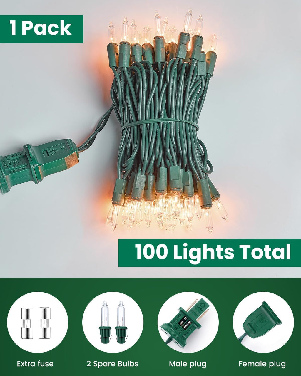 Minetom Clear Christmas String Lights 100 Count 20 Feet Incandescent Bulb Mini Lights for Indoor Xmas Tree Garland Birthday Wedding Party Festival Decoration, Green Wire
