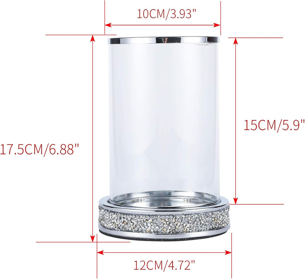 Pillar Candle Holders set of 2,Hurricane Candle Holders for Pillar Candle,Glass Candle Holder for Coffee Dining Table, Wedding, Christmas, Halloween, Home Decoration,Silver Candle Holders