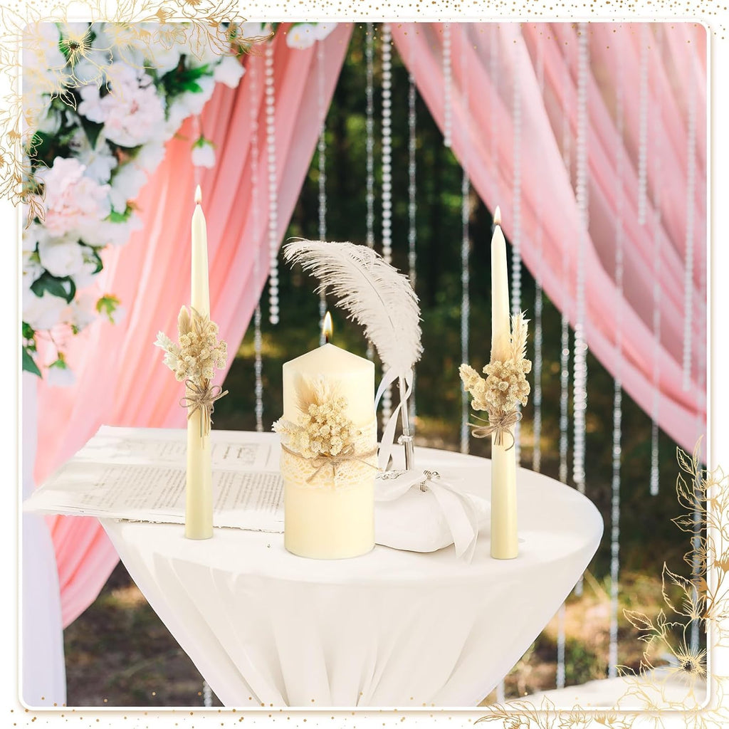 Conelist 3 Pcs Wedding Unity Candles for Wedding Ceremony Gift 6.3" Pillar and 9.8'' Taper Candles Set for Reception and Ceremony Events Decor(Rustic Style)