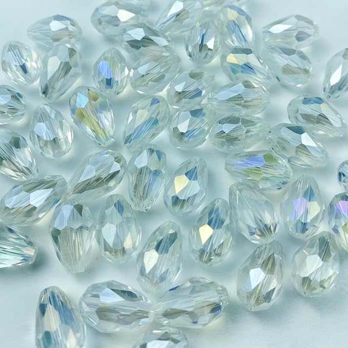 200pcs 4x6mm Teardrop Crystal Glass Beads Vertical Hole Faceted Glass Teardrop Spacer Beads for Bracelets Necklace Earring DIY Jewelry Making Craft(Transparent AB)