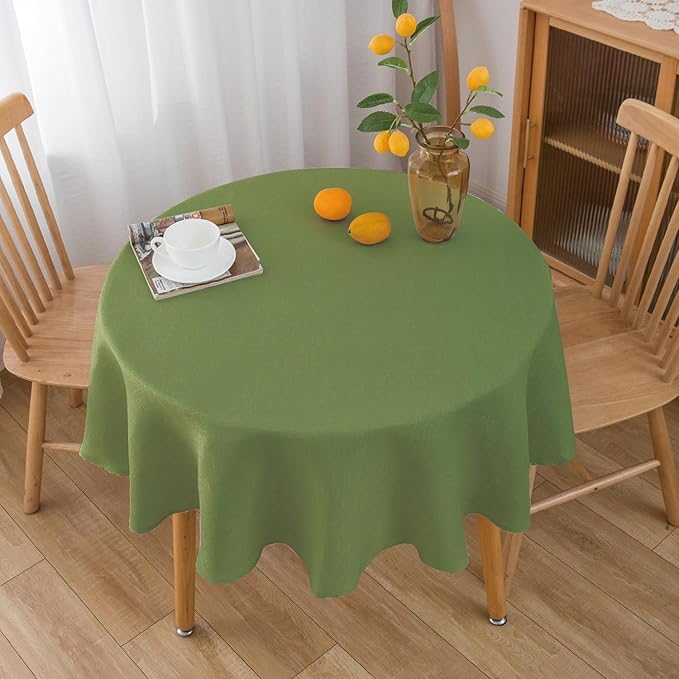 NLMUVW Round Table Cloth 48 Inch, Olive Green Small Tablecloth Linen Farmhouse Table Cover or Kitchen Dining Coffee Spring Decor