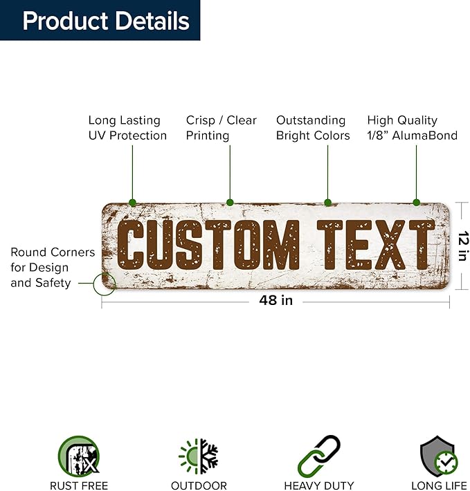 Custom Sign, Custom Street Sign, 11 Font Colors, 13 Font Styles, 4 Hole Options, 22 Sizes, 12x48 Inches, Rust Free DiBound, Fade Resistant, Made in USA by My Sign Center (Rustic)