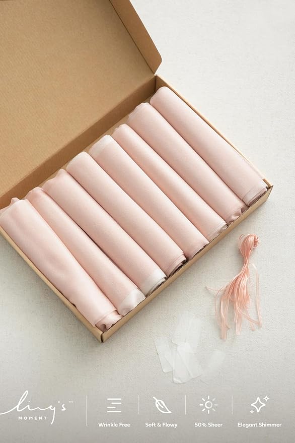 Ling's moment Wedding Chair Sashes Cover Aisle Decorations Draping Fabric Wrinkle-Free with Tie 16 Pcs Blush Pink & White for Party Ceremony Reception Floral Arrangement Banquet Outdoor Decor