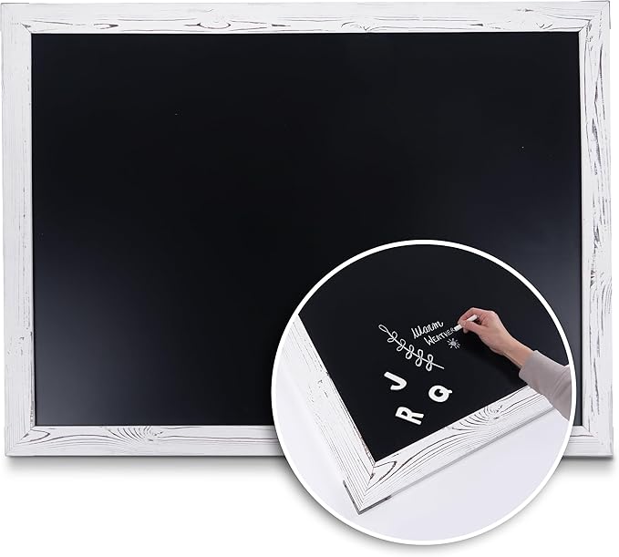 Loddie Doddie Magnetic Chalkboard - 46 x 34.5 in White Rustic Frame - Erasable Blackboard with Magnetic Surface - Magnet Board for Wall & Chalkboard Sign