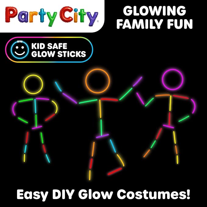 Party City 300 Glow Sticks Bulk Party Pack 8”– Neon Glow in the Dark Party Supplies, Glowsticks with Connectors Bracelets & Necklaces, Light Up Favors for Kids, Adults, Birthdays, Parties, Decorations