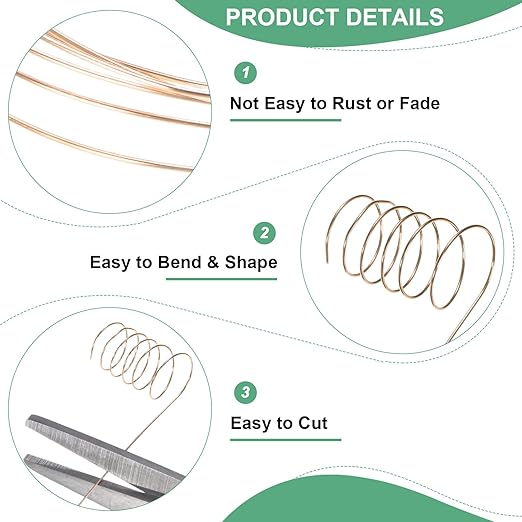 2-Rolls 0.3mm Jewelry Wire, 28 Gauge 328FT Craft Wire Copper Beading Wire for Jewelry Making/Planting/Weaving/DIY Crafting, Soft Metal Wires [100M, Champagne Gold]
