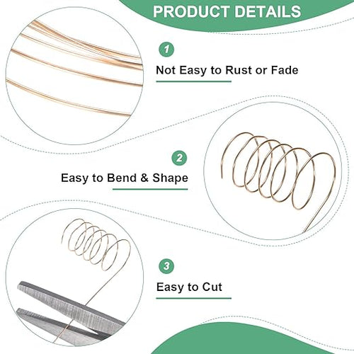 0.4mm Jewelry Wire, 26 Gauge 328FT Craft Wire Copper Beading Wire for Jewelry Making/Planting/Weaving/DIY Crafting, Soft Metal Wires [100M, Champagne Gold]