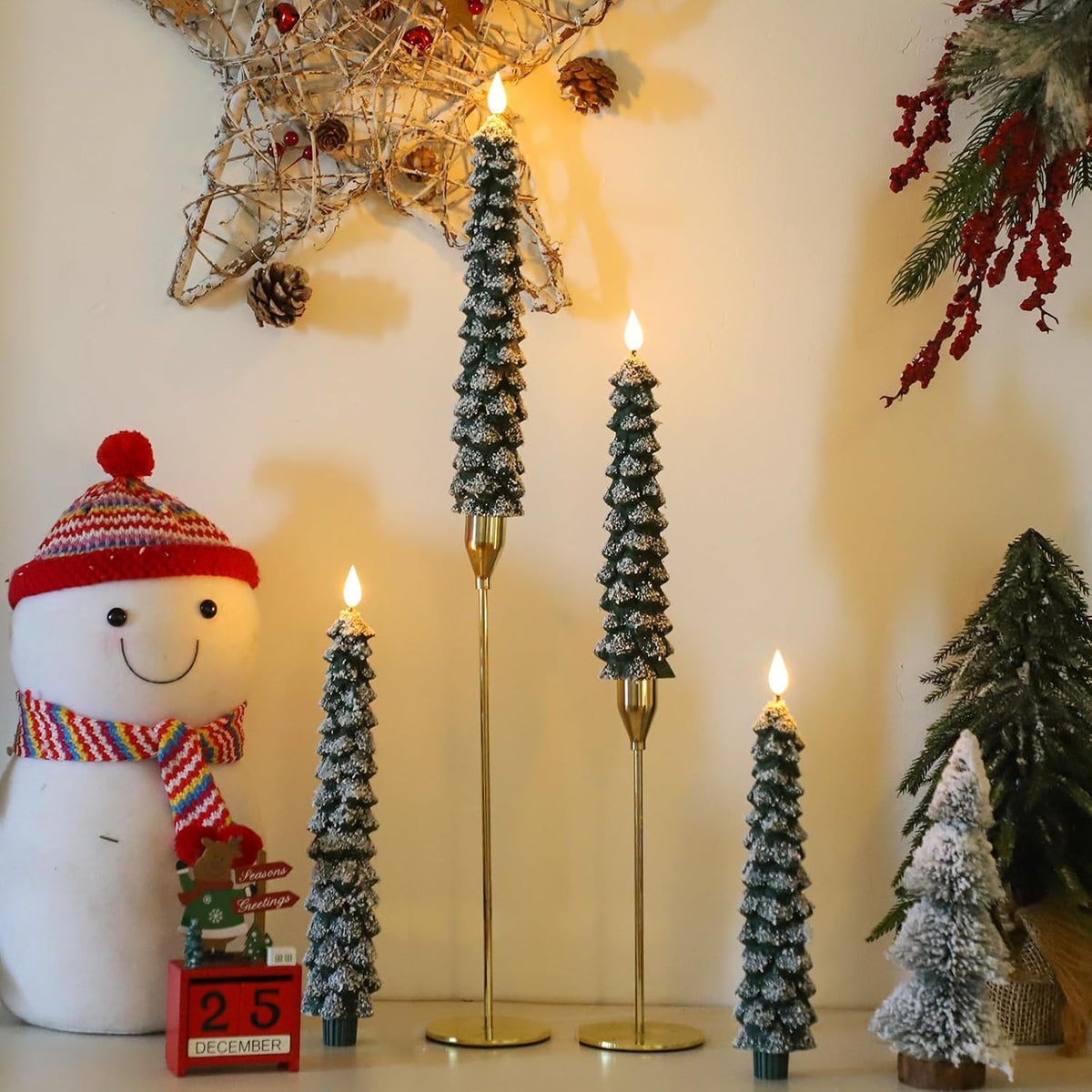 Christmas Decorations, Christmas Tree Flameless Taper Candles with Remote