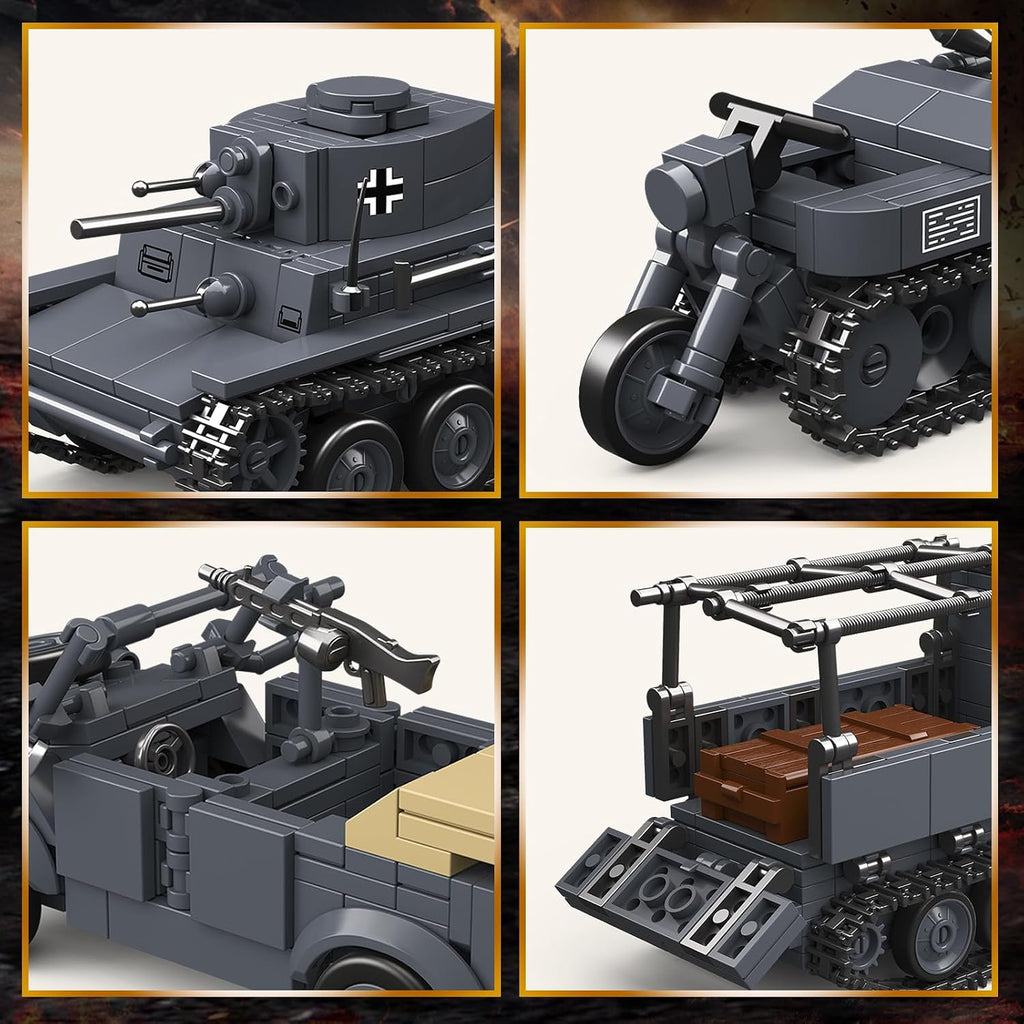 4 in 1 ww2 army tank building block, package contents