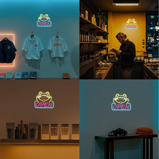 Ineonlife Lucky Cat Open Neon Sign Cute Cat Neon Signs for Wall Decor Dimmable Led Light for Used in Restaurants Ramen Shops Izakaya Sushi Restaurants Shop Decorations Business Opening Gift
