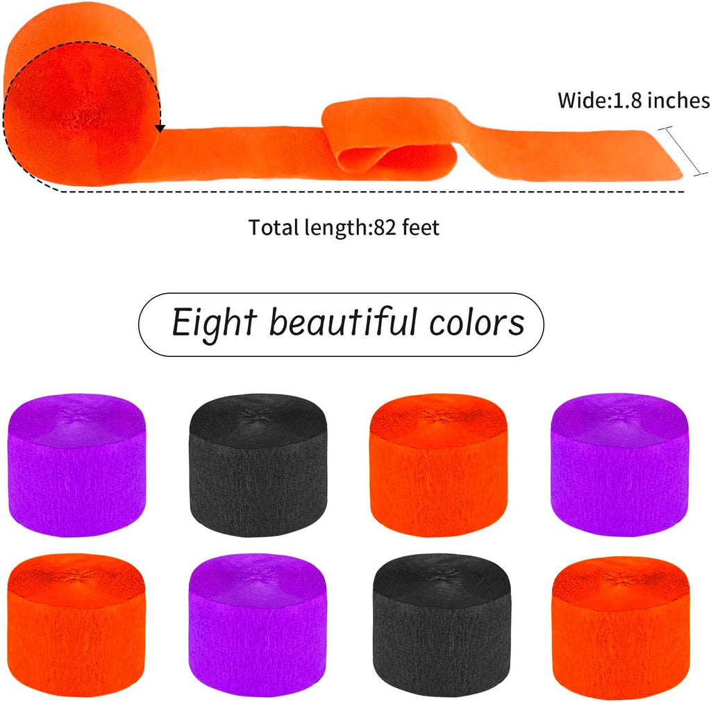 Kleeblatt Halloween Crepe Paper Streamers 8rolls, Halloween Party Decorations Backdrop, Black Orange Purple Paper Activities for Art Supplies, Streamer Crafts for Adults
