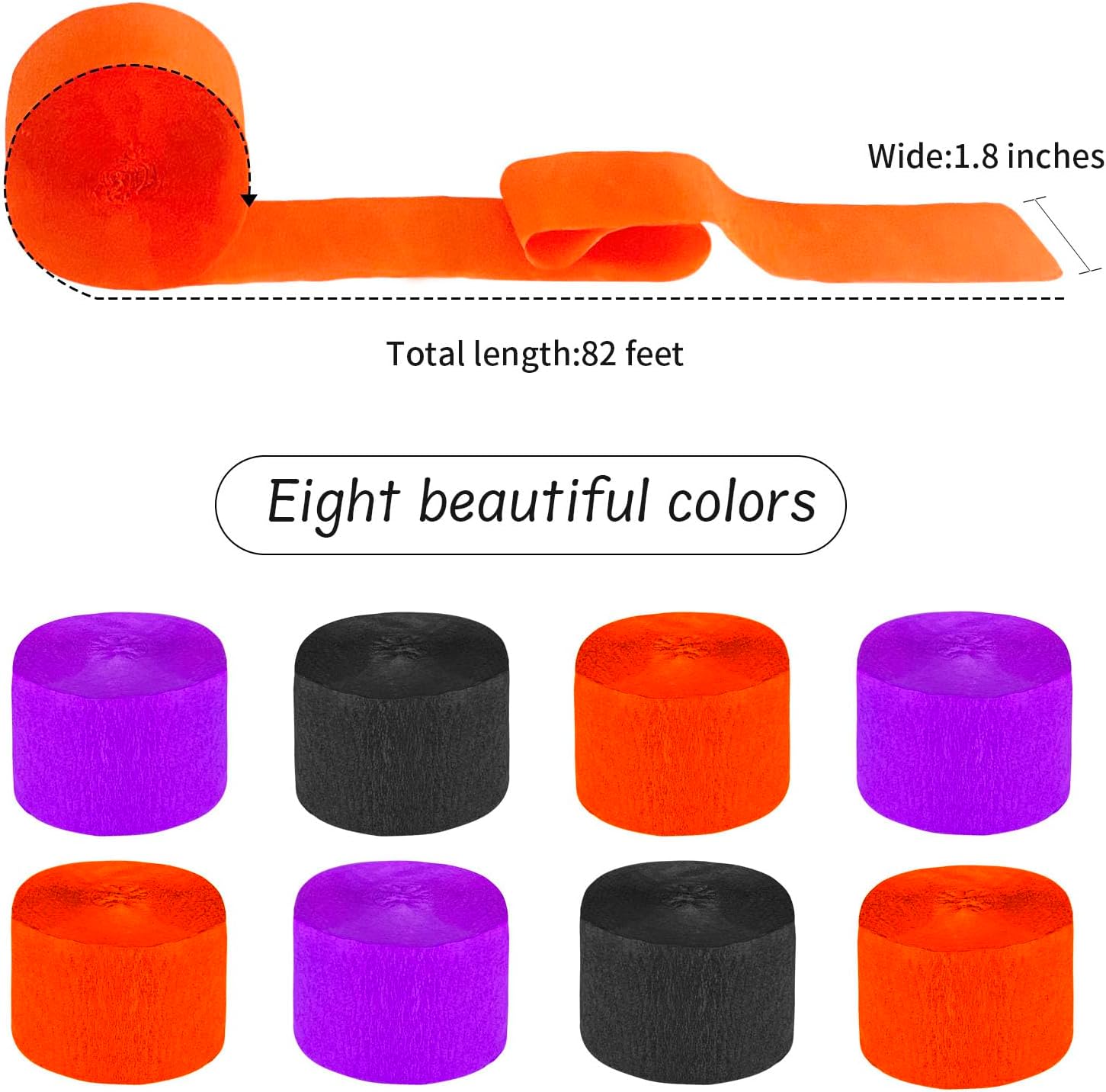 Kleeblatt Halloween Crepe Paper Streamers 8rolls, Halloween Party Decorations Backdrop, Black Orange Purple Paper Activities for Art Supplies, Streamer Crafts for Adults
