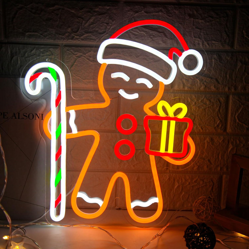gingerbread man neon sign for christmas decor holiday, main product view