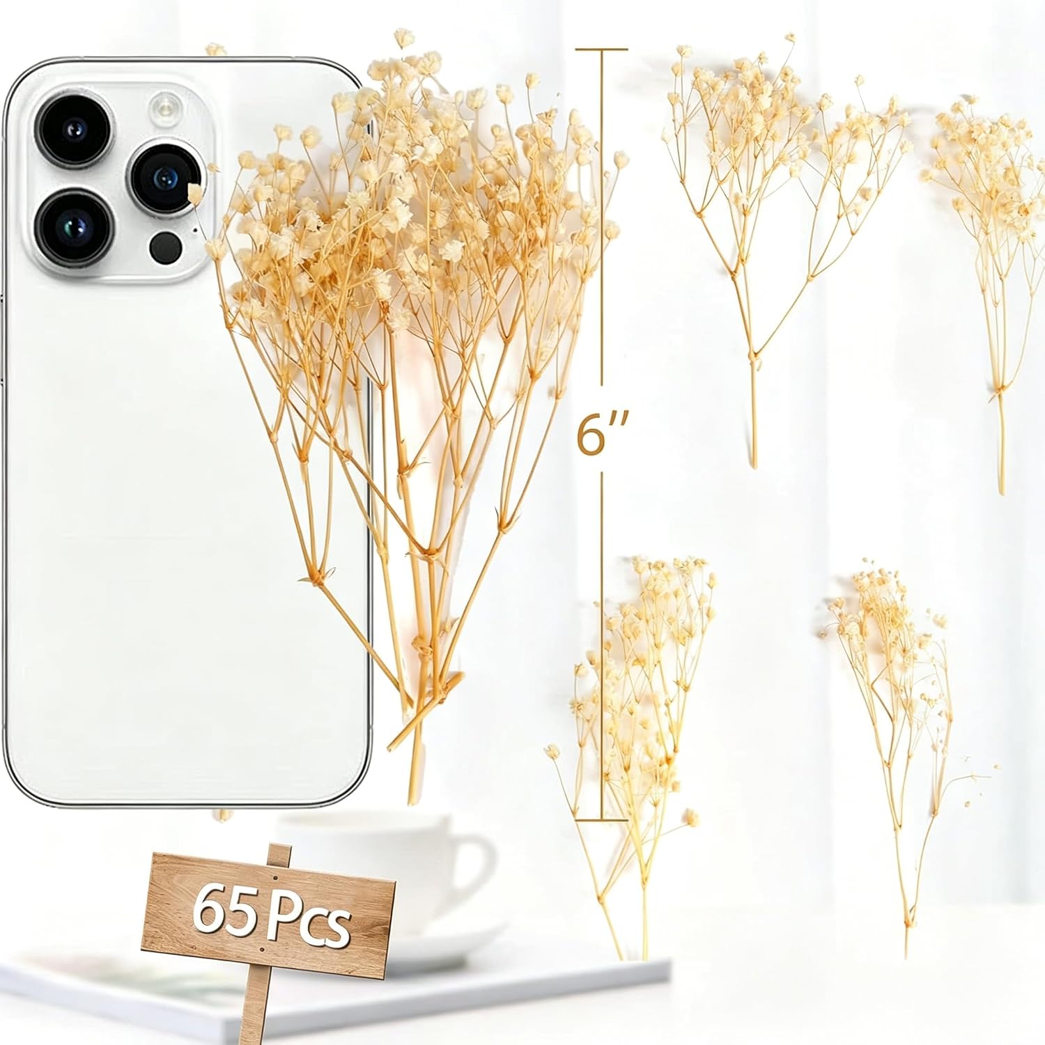 3000+ Mini Dried Baby's Breath Flowers, 6'' Natural Ivory White Flowers for Resin Art Craft DIY, 65Pcs Pressed Gypsophila Bouquet Present for Valentine's Day, Wedding Wreath, Card Making, Home Decor