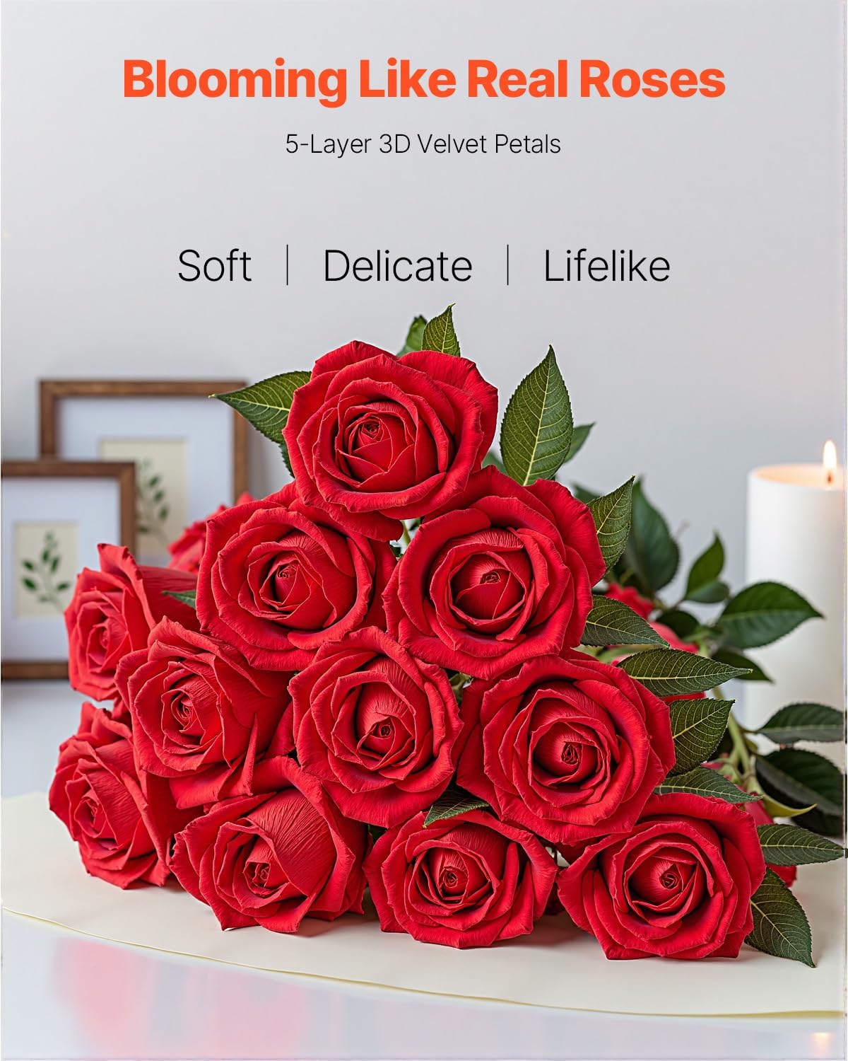 vevor artificial flowers, 500 pcs real looking red shown in use