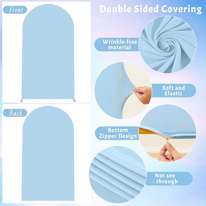 7.2FT Blue Arch Backdrop Cover - Polyester Fitted Wedding Arch Stand Covers Round Top Chiara Arch Backdrop Cover for Birthday Party Banquet Photo Background Decoration
